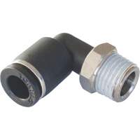 MAXFIT Push-to-Connect to Male NPT Elbow Adapter, 3/8" x 1/2" Dia., PBT Polymer Waymarc Industries Inc