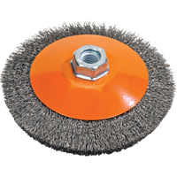Saucer Cup Brush With Knot-Twisted Wires, 5" Dia., 0.02" Fill, 5/8"-11 Arbor, Steel Waymarc Industries Inc