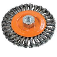 Wide Knotted Wire Wheel Brush, 5" Dia., 0.02" Fill, 5/8"-11 Arbor, Steel UE938 | Waymarc Industries Inc