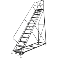 Safety Slope Rolling Ladder, 13 Steps, Perforated, 50° Incline, 130" High VC614 | Waymarc Industries Inc