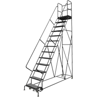 Deep Top Step Rolling Ladder, 13 Steps, 24" Step Width, 130" Platform Height, Steel Waymarc Industries Inc