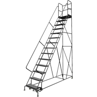Deep Top Step Rolling Ladder, 14 Steps, 24" Step Width, 140" Platform Height, Steel Waymarc Industries Inc