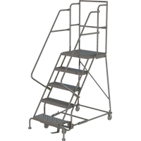 Deep Top Step Rolling Ladder, 5 Steps, 16" Step Width, 50" Platform Height, Steel VC766 | Waymarc Industries Inc