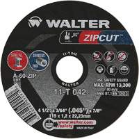 Zipcut™ Cut-Off Wheel, 4-1/2" x 3/64", 7/8" Arbor, Type 1, Aluminum Oxide, 13300 RPM VV150 | Waymarc Industries Inc