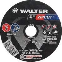 Zipcut™ Cut-Off Wheel, 5" x 3/64", 7/8" Arbor, Type 1, Aluminum Oxide, 12200 RPM VV151 | Waymarc Industries Inc