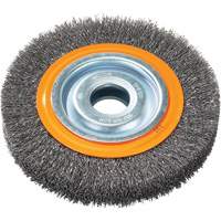 Crimped Wire Bench Wheel Brush, 6" Dia., 0.0118" Fill, 1/2" - 1/4" Arbor VV848 | Waymarc Industries Inc