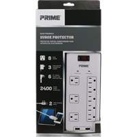USB Charging Surge Protectors, 8 Outlets, 2400 J, 1875 W, 6' Cord Waymarc Industries Inc