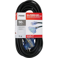 All-Rubber Extension Cord, Outdoor, SJOOW, 12/3 AWG, 15 A, 3 Outlet(s), 50' Waymarc Industries Inc