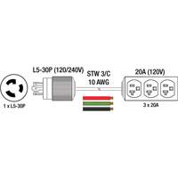Generator Extension Cord with Tritap, STW, 10 AWG, 3 Outlet(s), 25' Waymarc Industries Inc